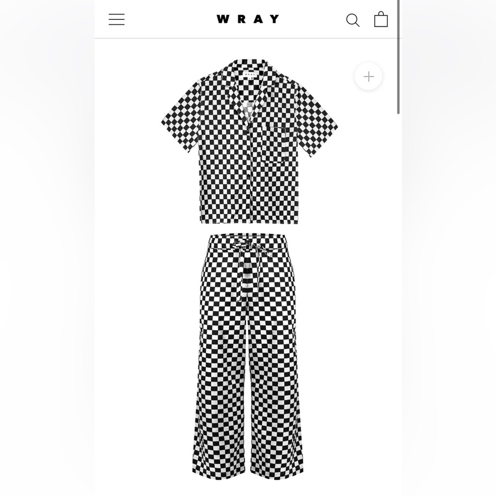 Wray Long Lounge Set Pajamas in Black Check NWT
